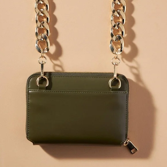 NWT Anthropologie Olive Green Chain Crossbody Bag - Picture 2 of 3